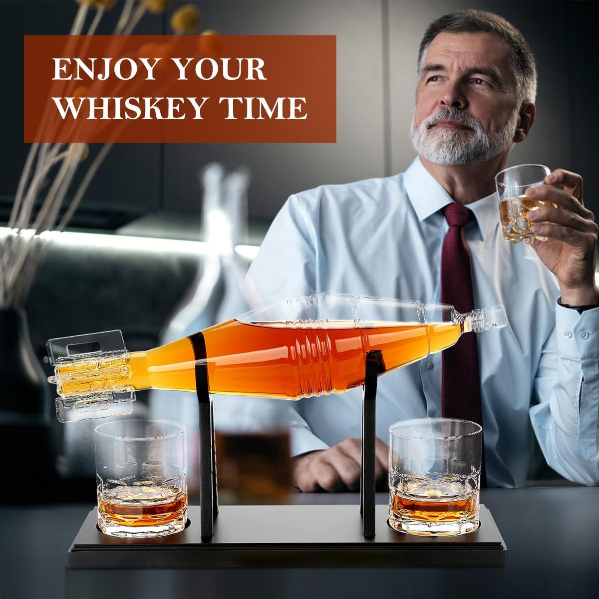 Whiskey Decanter Set 750ml Bottle Holder with 2 Glasses | Luxury Bar Gift Men