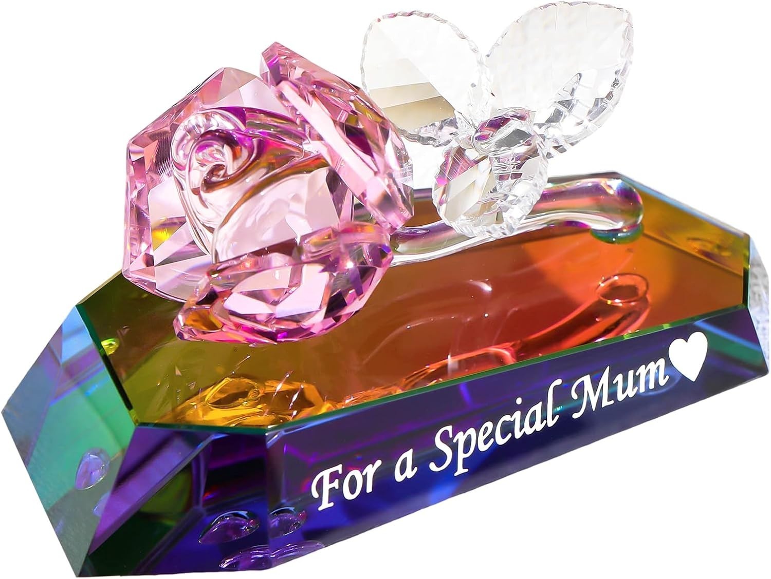 Crystal Rose Ornament Gift For Mum – Multicolour Glass Flower Keepsake
