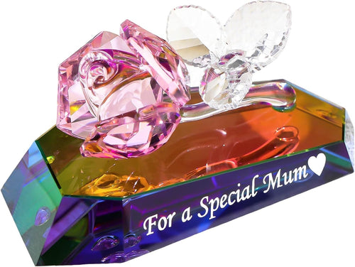 Crystal Rose Ornament Gift For Mum – Multicolour Glass Flower Keepsake