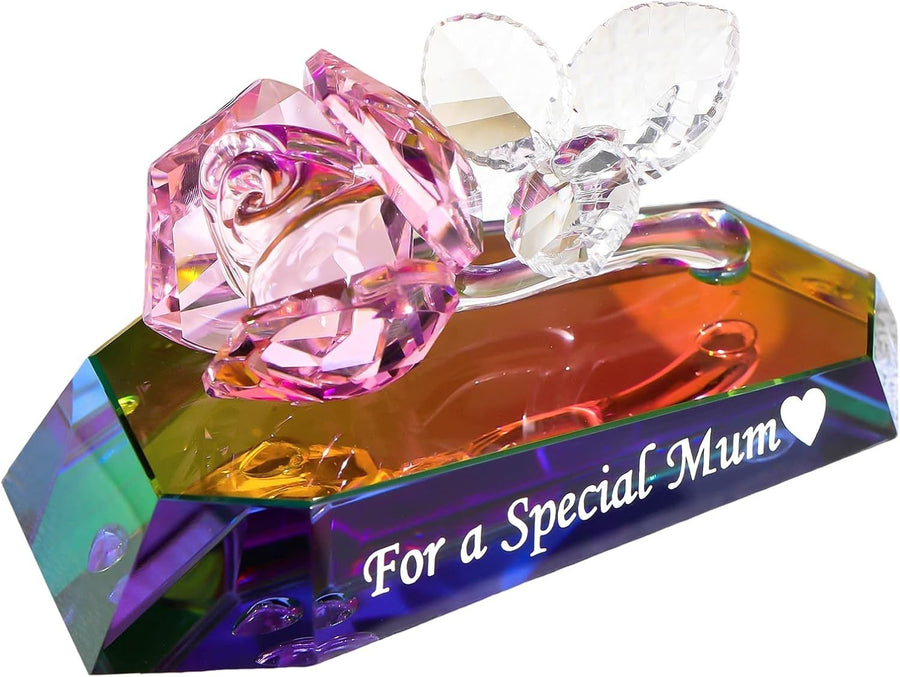 Crystal Rose Ornament Gift For Mum – Multicolour Glass Flower Keepsake