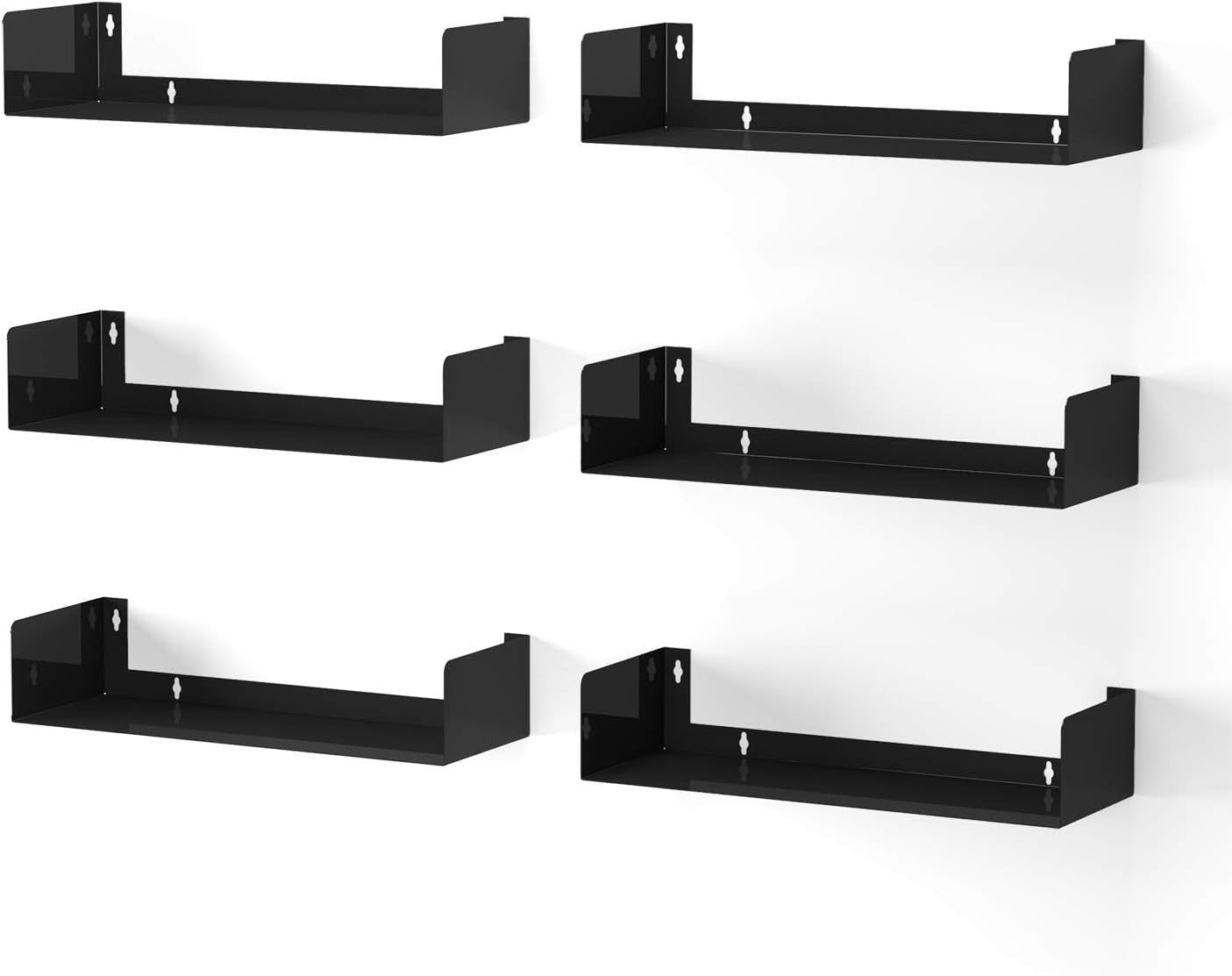 Black Floating Wall Shelves Set of 6 CD DVD Storage Metal Bookshelf