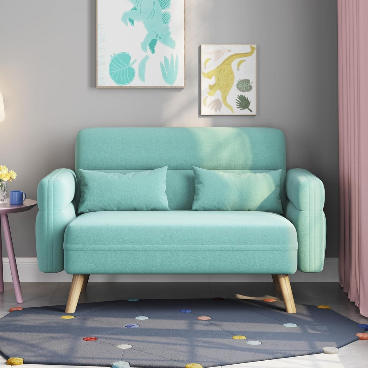 Aquamarine 2 Seater Sofa Small Couch Compact Mid Century Settee for Flats