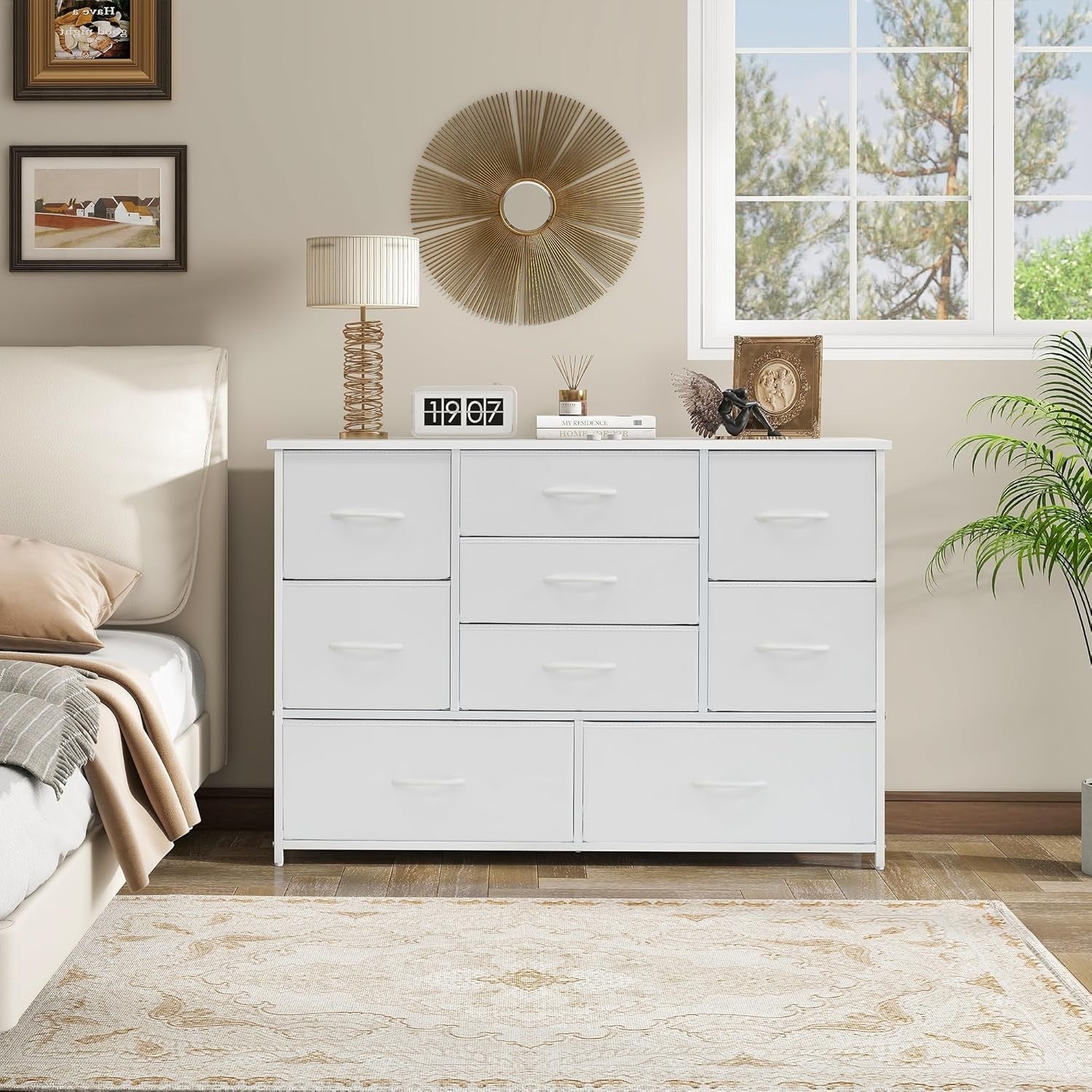 9 Drawer White Chest of Drawers Fabric Organizer Storage Dresser Bedroom TV Stan