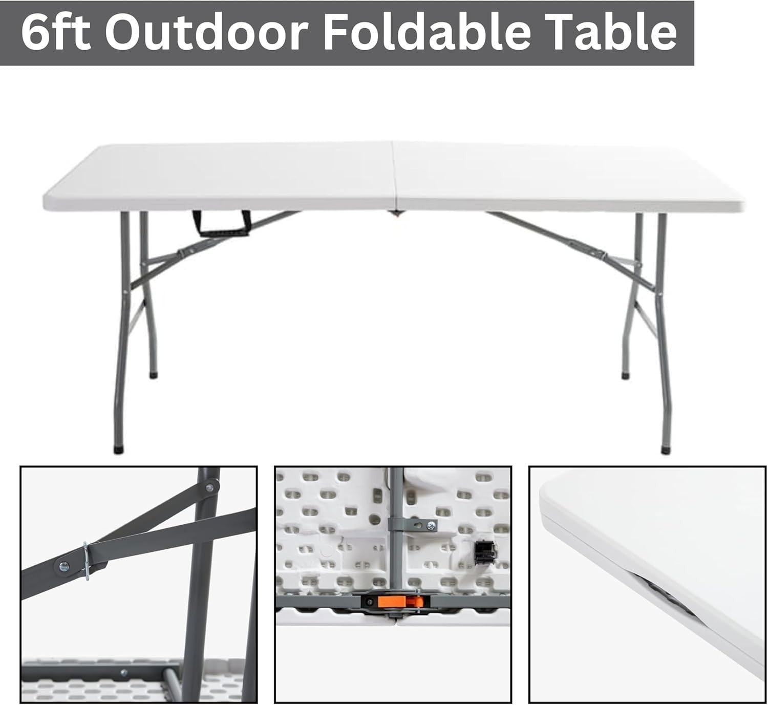 6ft Folding Plastic Table Outdoor Camping BBQ Picnic 400kg Heavy Duty