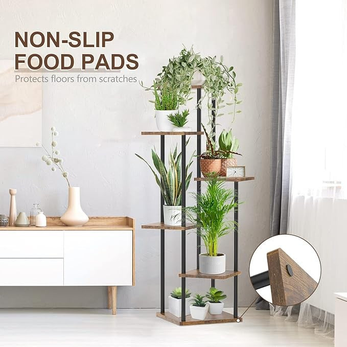 6 Tier Tall Metal Wood Plant Stand Indoor Outdoor Corner Display Rack Black