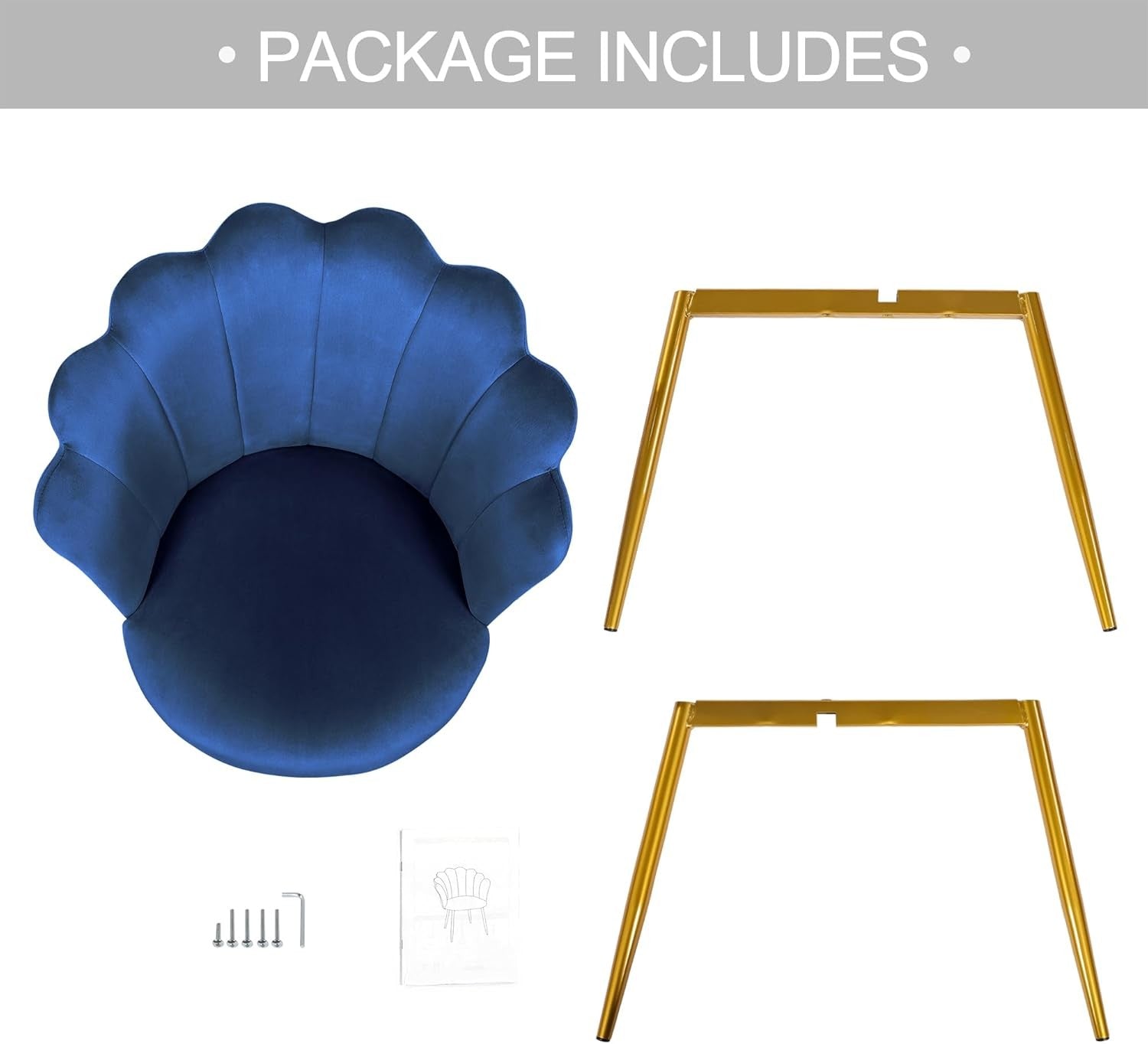 Velvet Vanity Chair Shell Back Gold Metal Legs Blue