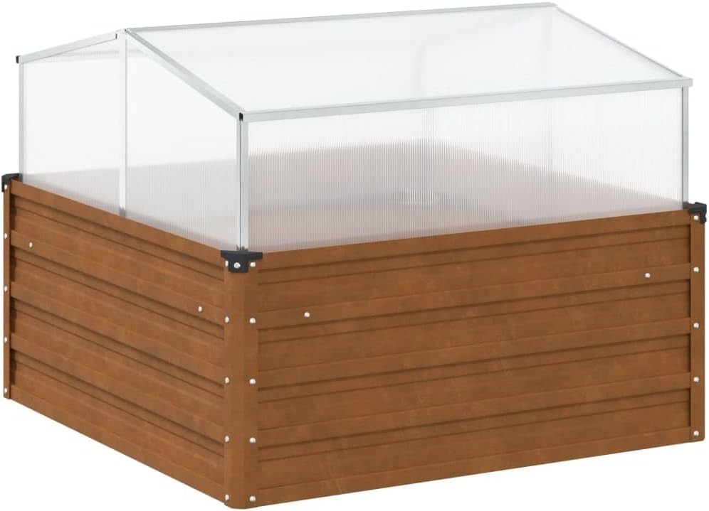 Outdoor Weathering Steel Raised Garden Planter with Greenhouse 100x100x77cm