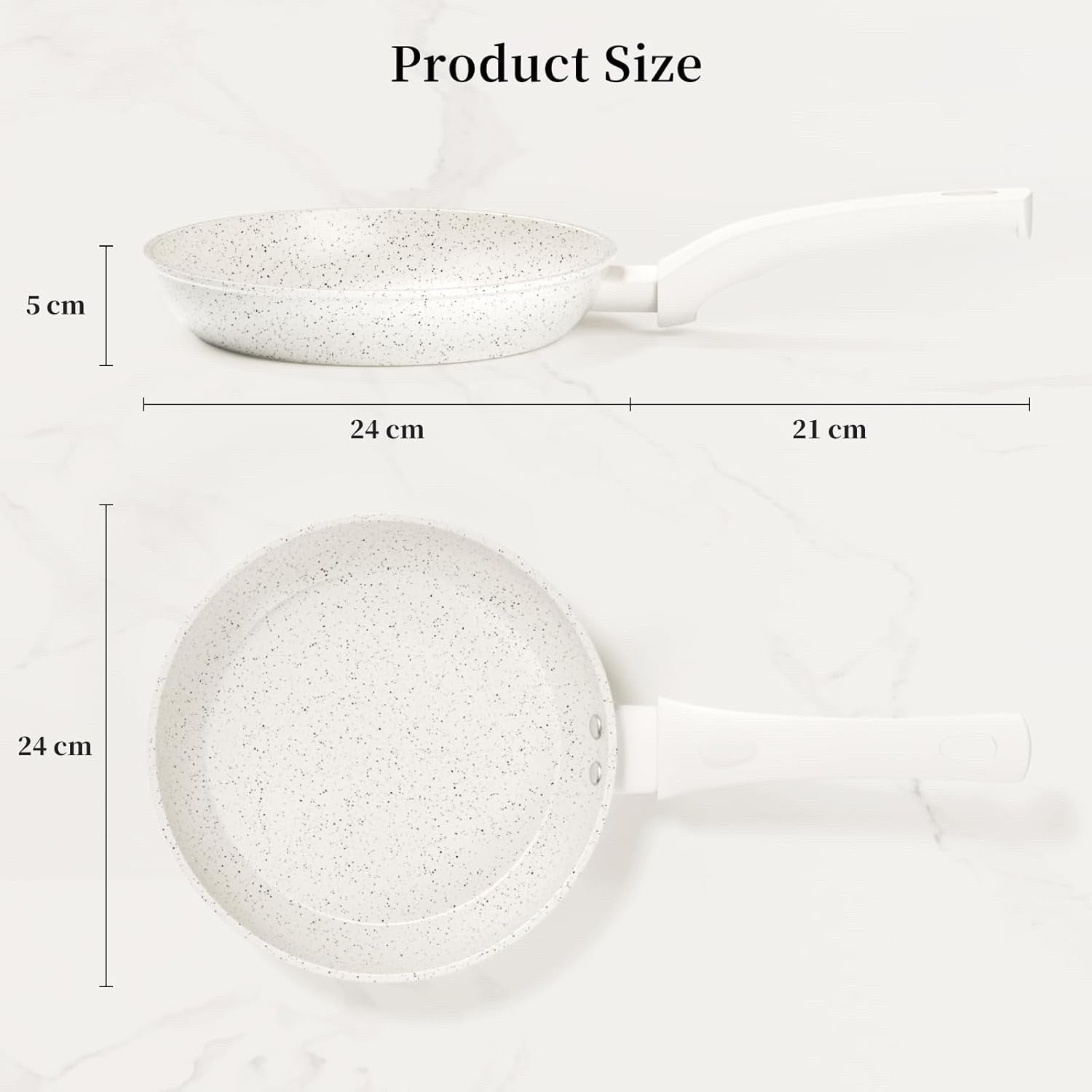 24cm White Non Stick Frying Pan Induction Ready Granite Coating PFOA-Free