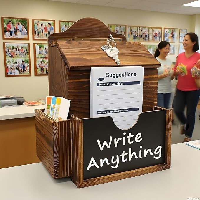 Lockable Wooden Suggestion Box Wall Mounted | 2 Slot Secure Message Collector