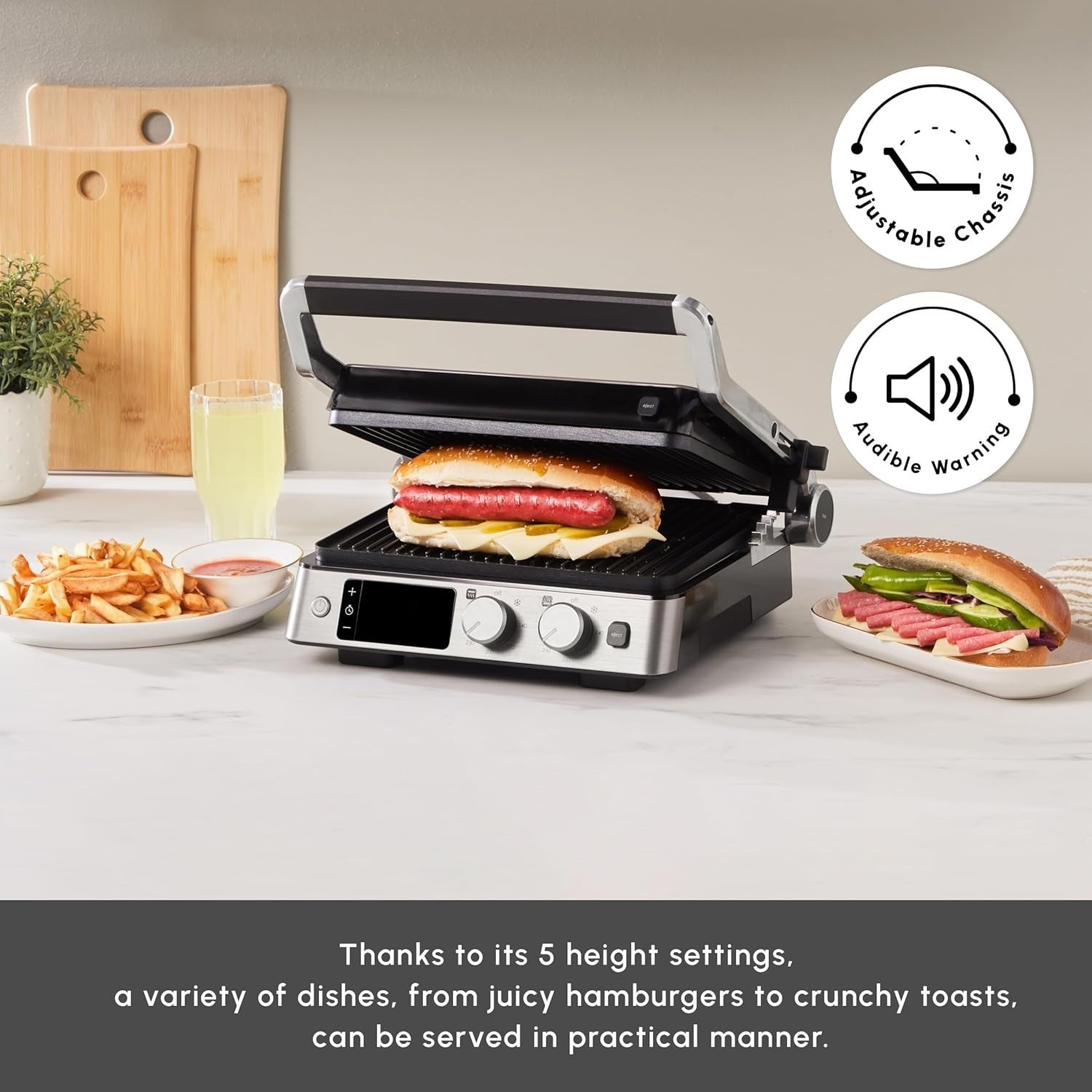 3-in-1 Sandwich Toaster Grill 6-Slice 2000W LED Timer Adjustable Height