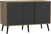 Modern Oak Sideboard Cabinet Black Sliding Doors Storage Unit 3-Door