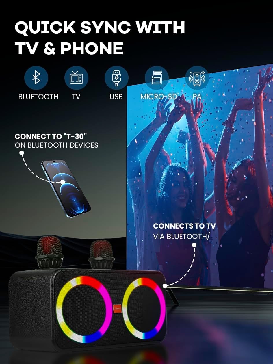 BONAOK Karaoke Speaker 2 Wireless Mics Portable Bluetooth PA Machine