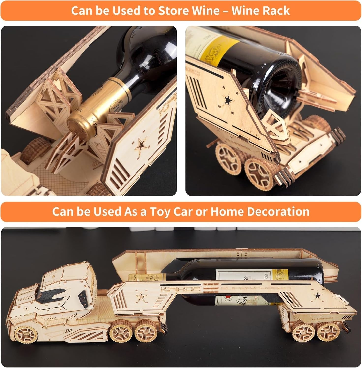 3D Wooden Wine Rack Truck Puzzle DIY Vehicle Model Holder 287PCS Decor