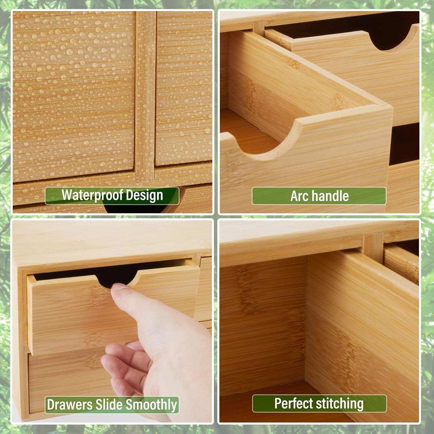 Bamboo Desk Organizer 3 Drawers Makeup Storage Box Tabletop Office