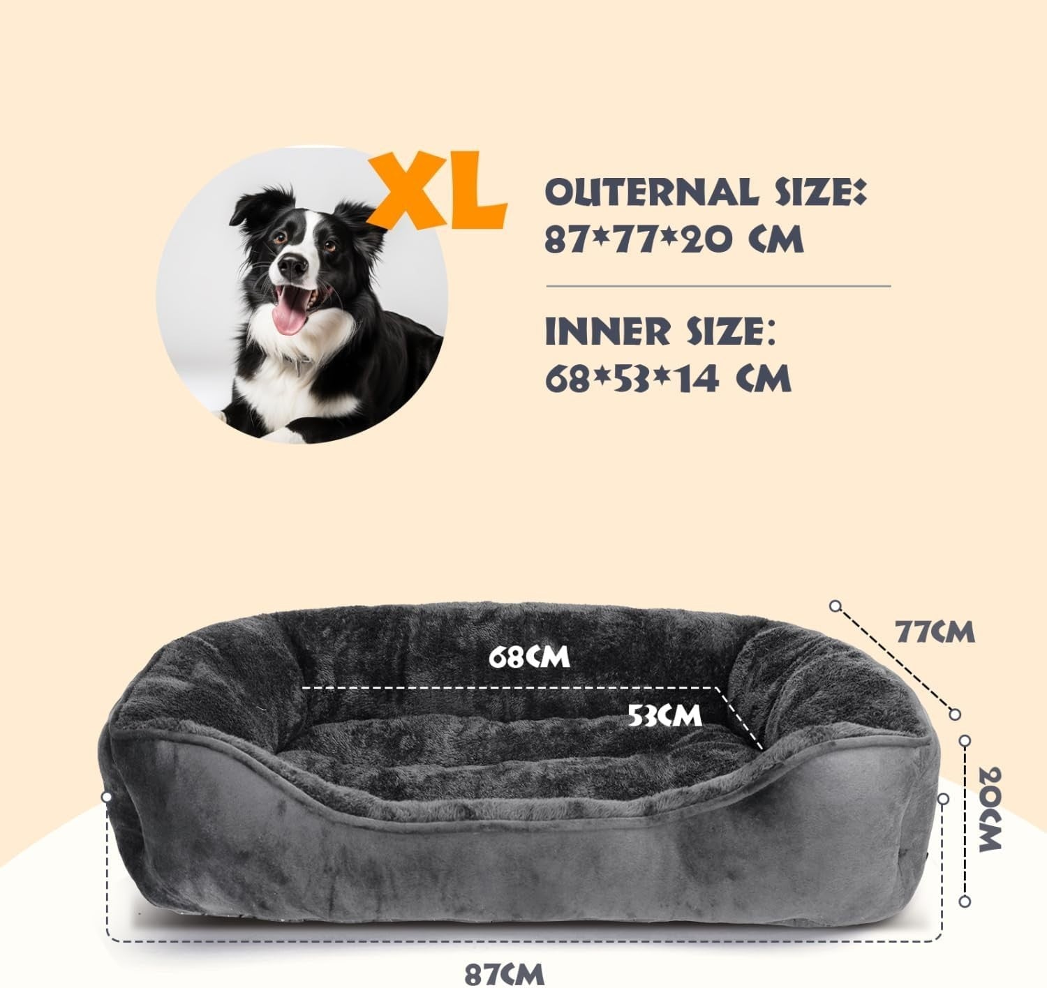 Extra Large Dog Bed 87x77x20cm Plush Washable Non Slip