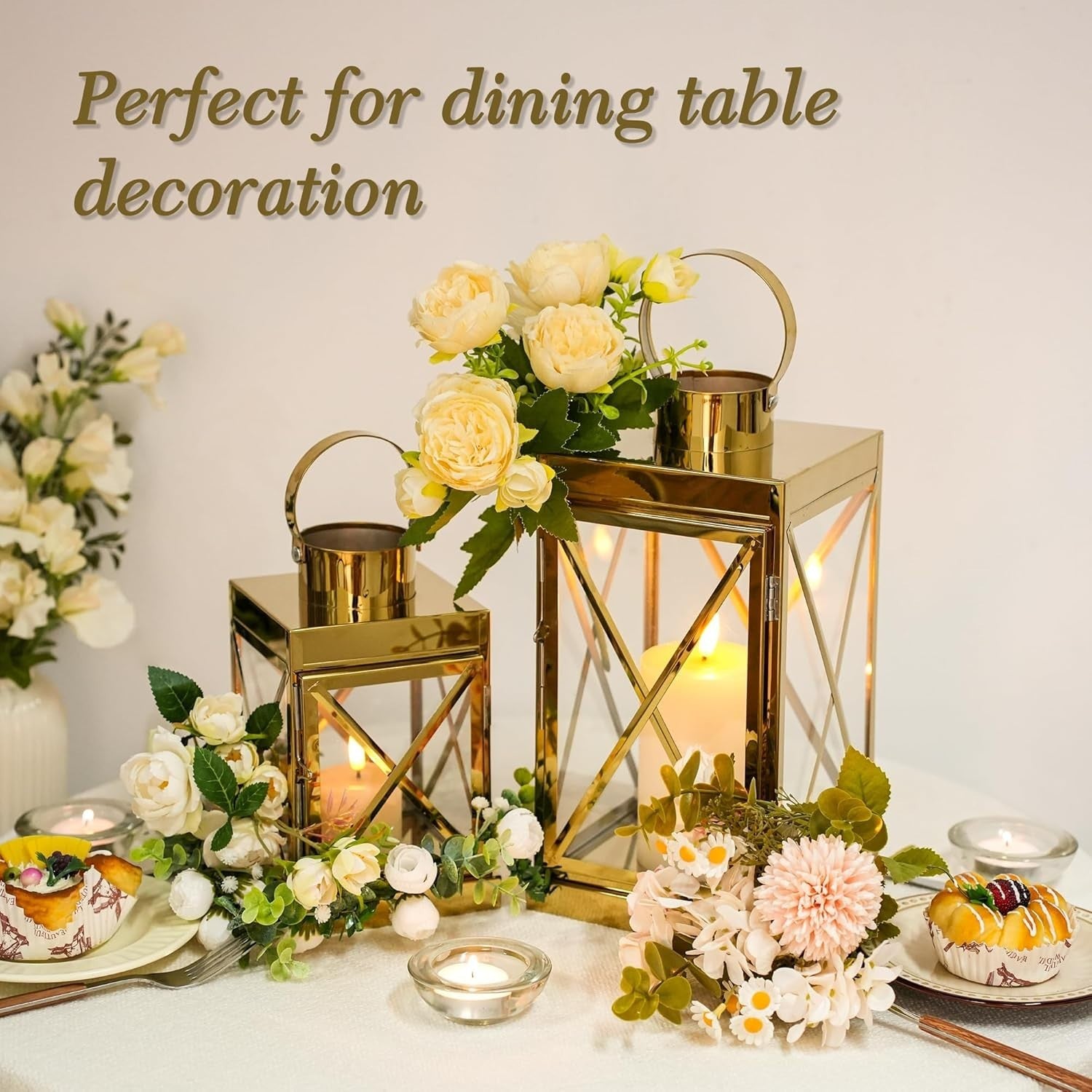 Set of 3 Gold Stainless Steel Lanterns Candle Holders