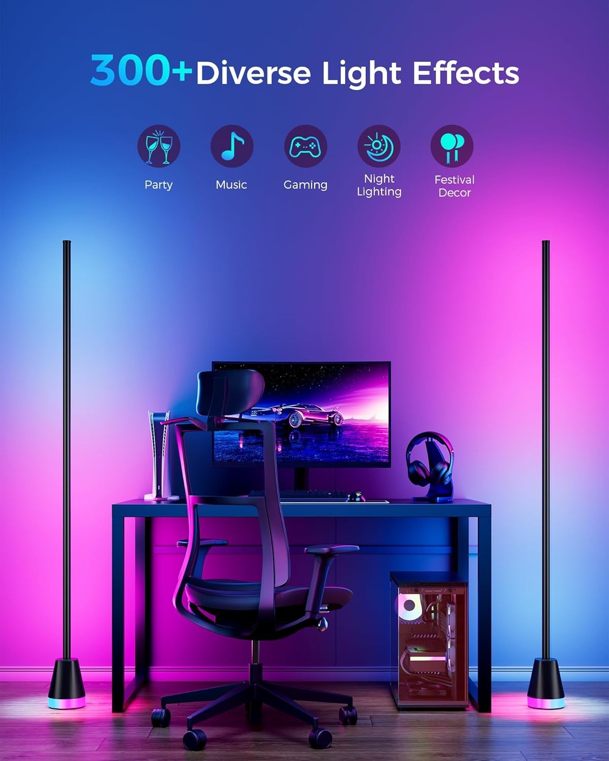 Smart RGB Corner Floor Lamp App Remote Music Sync LED Mood Light Black