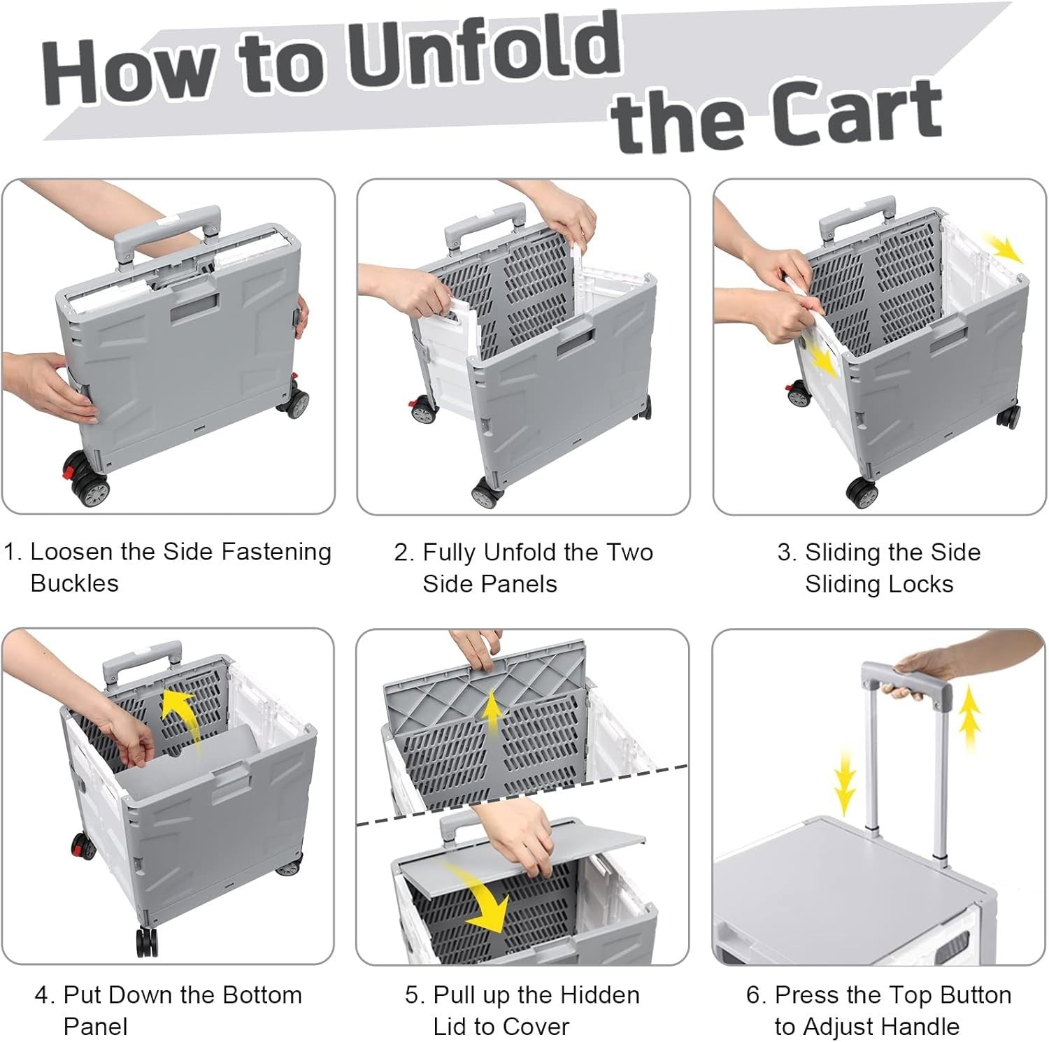 Foldable Grocery Trolley Cart 50Kg Portable Storage Box w/ Lid Grey