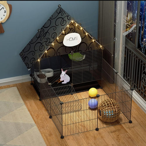 2-Story Rabbit Cage Indoor Large Metal Hutch Secure Small Animal Enclosure