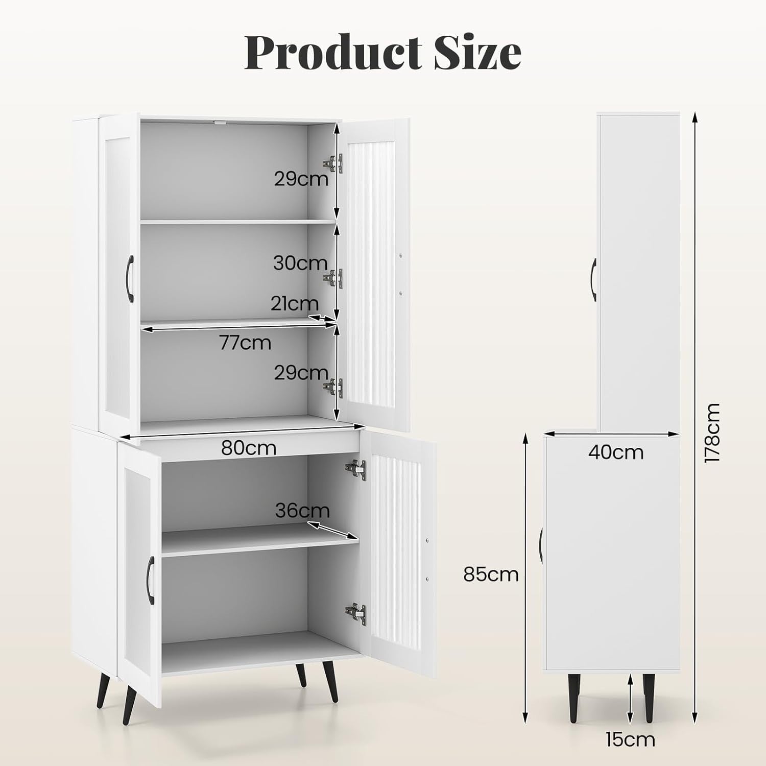 5-Tier Kitchen Cupboard with 4 Doors Adjustable Shelf Storage White