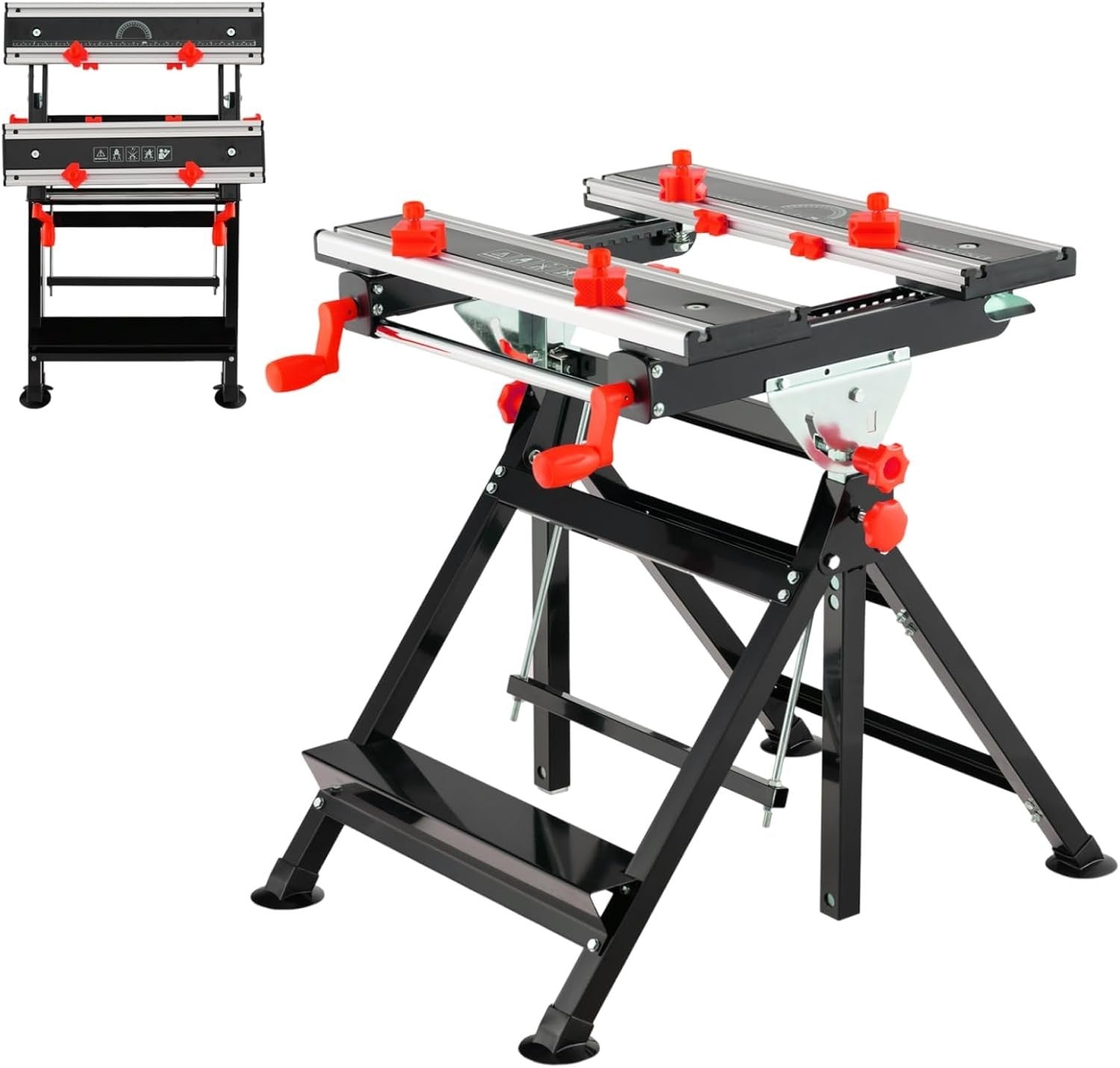 Folding Workbench 7-Level Adjustable Tilt Table Sawhorse Clamps Heavy Duty