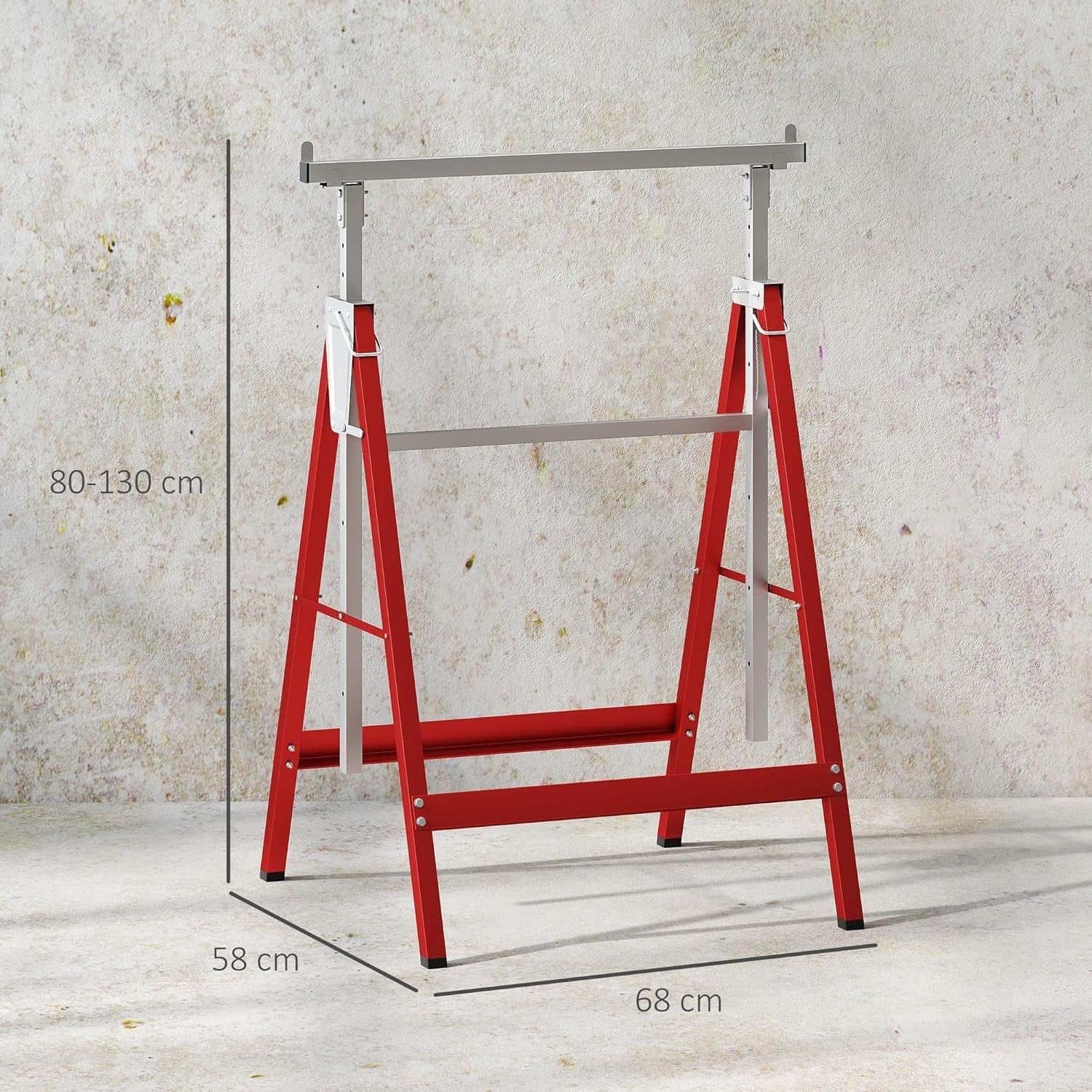 2x Adjustable Telescopic Sawhorse Folding Steel Trestle Work Bench Red 80–130cm