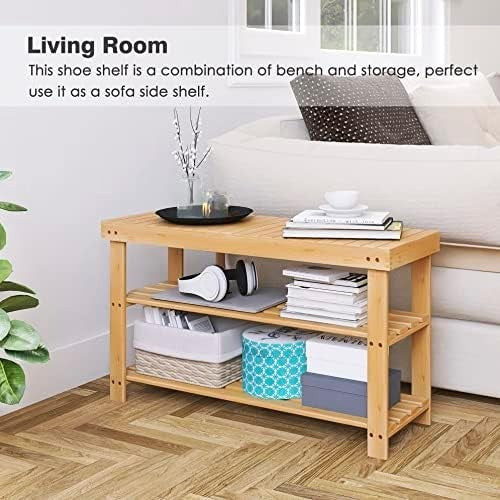 3-Tier Natural Bamboo Shoe Rack Bench with Storage Shelf & Modern Design