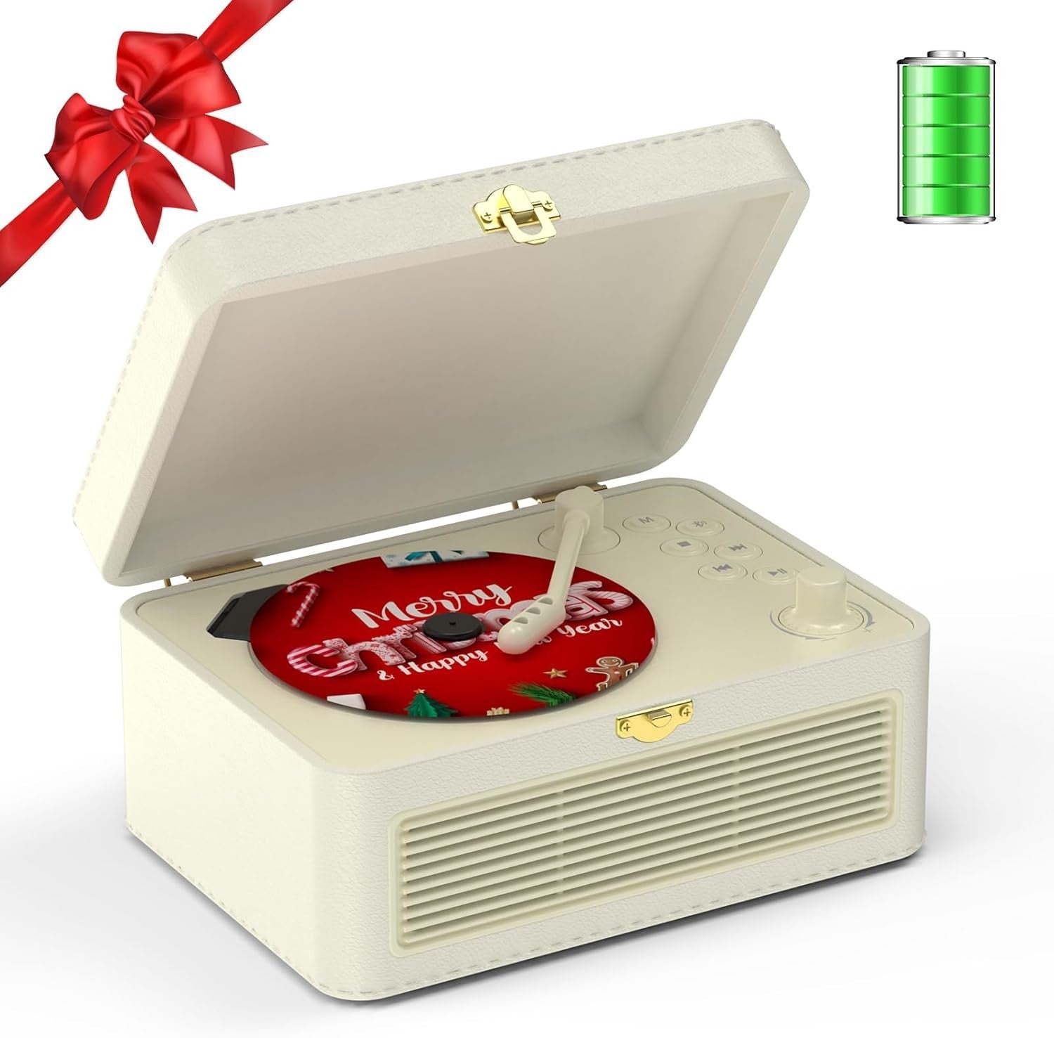 Retro Bluetooth CD Player FM Radio USB AUX HiFi Speakers White PU