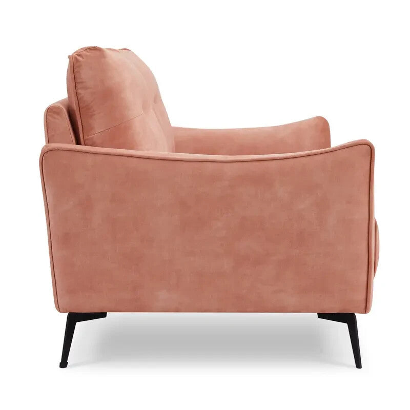 Blush Pink Velvet 2 Seater Sofa with Tufted Cushions & Metal Legs