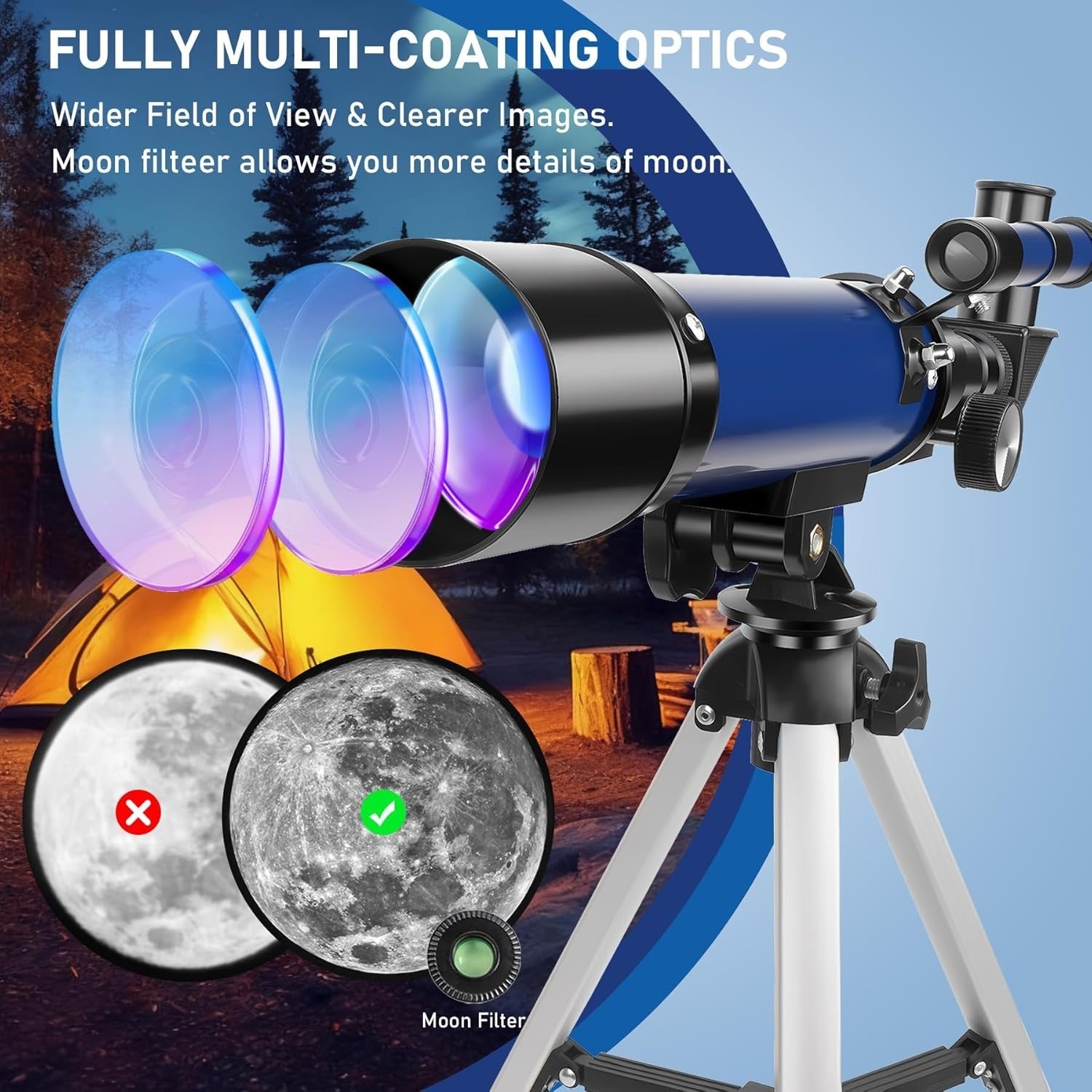 50mm Kids Telescope with Tripod, 90X Magnification & 3 Eyepieces