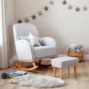 Nursing Rocking Chair & Footstool Grey | Soft Fabric, Wood Base, Comfy