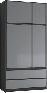 Grey Sliding Door Wardrobe 6 Doors 4 Drawers 240cm Modern Closet Storage