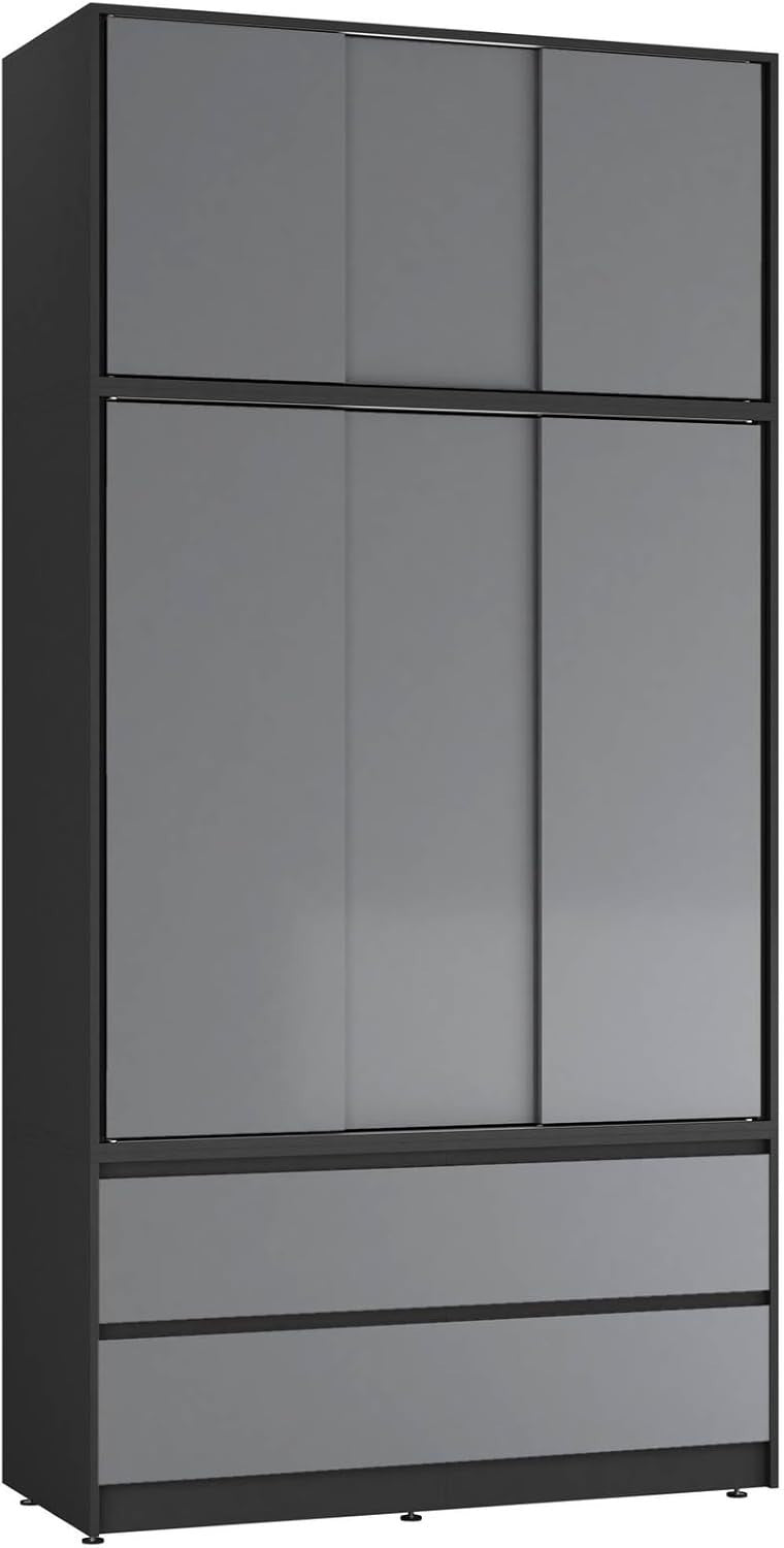 Grey Sliding Door Wardrobe 6 Doors 4 Drawers 240cm Modern Closet Storage
