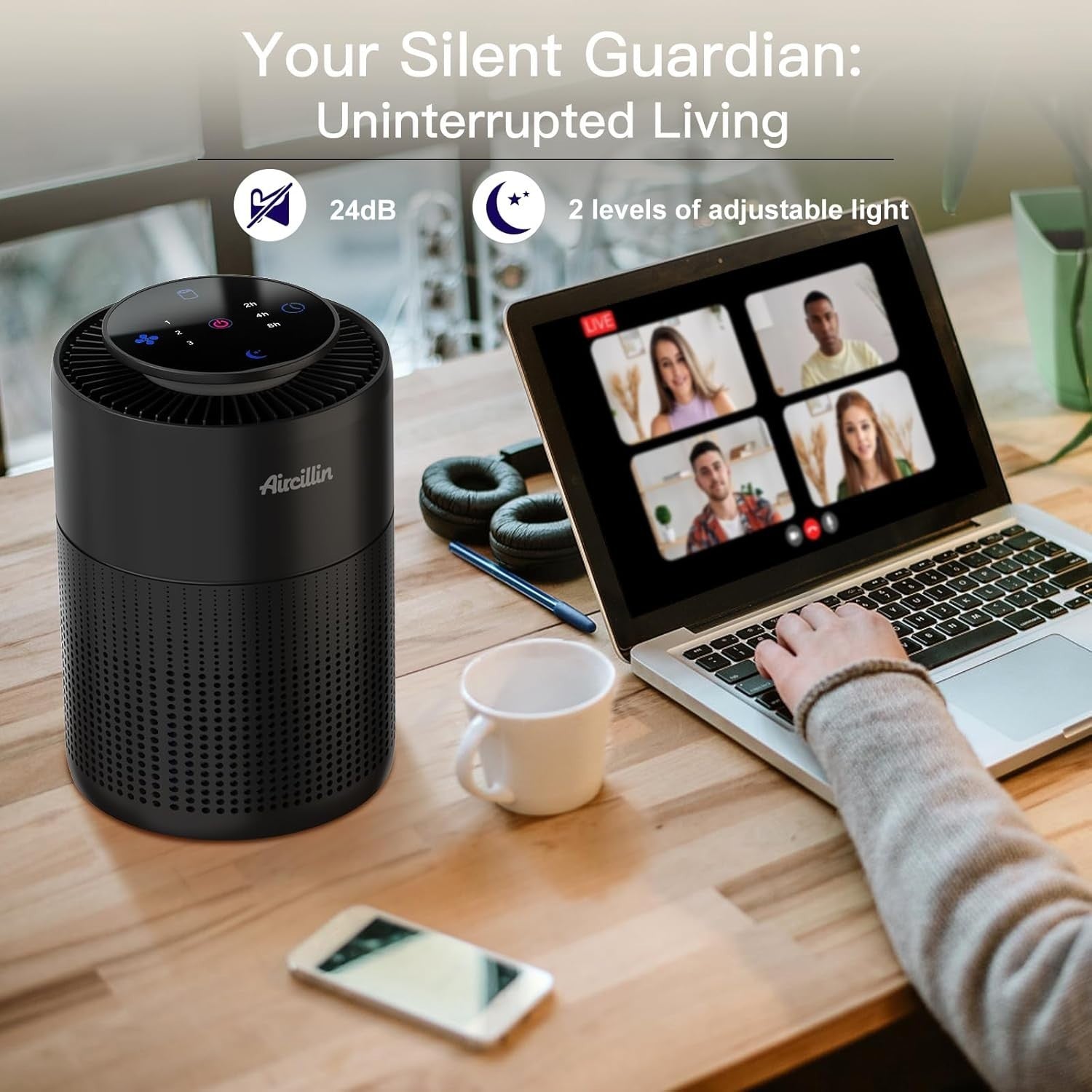 2 Pack HEPA Air Purifier Bedroom Quiet 24dB Pet Smoke Odour Night