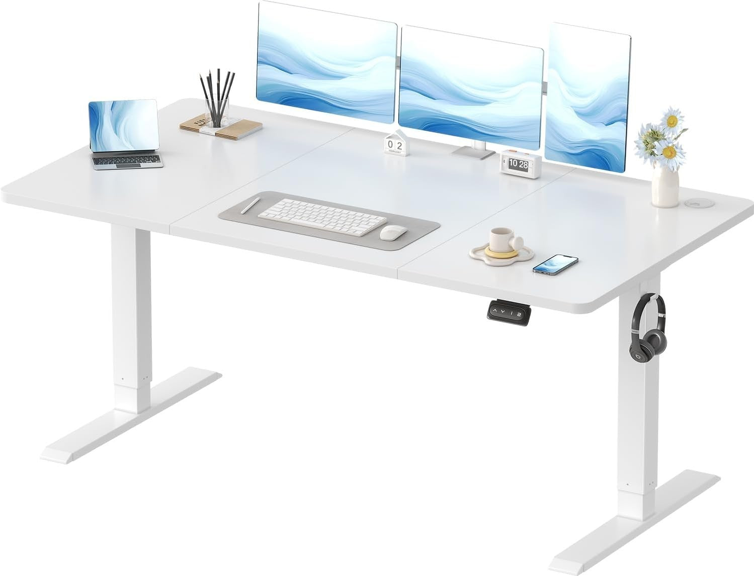 Electric Height Adjustable Standing Desk 160x70cm White Ergonomic Office Table