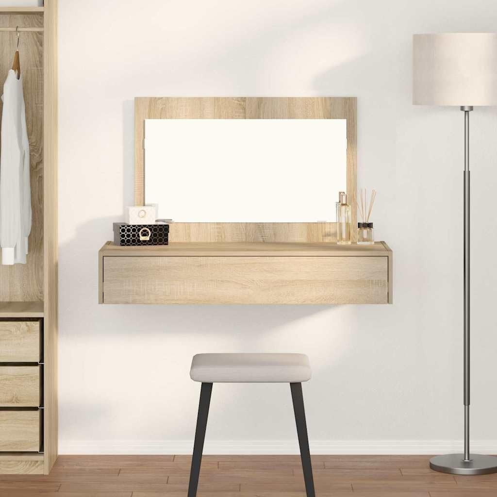 Modern Sonoma Oak Dressing Table Vanity Desk Mirror Drawer Makeup Storage
