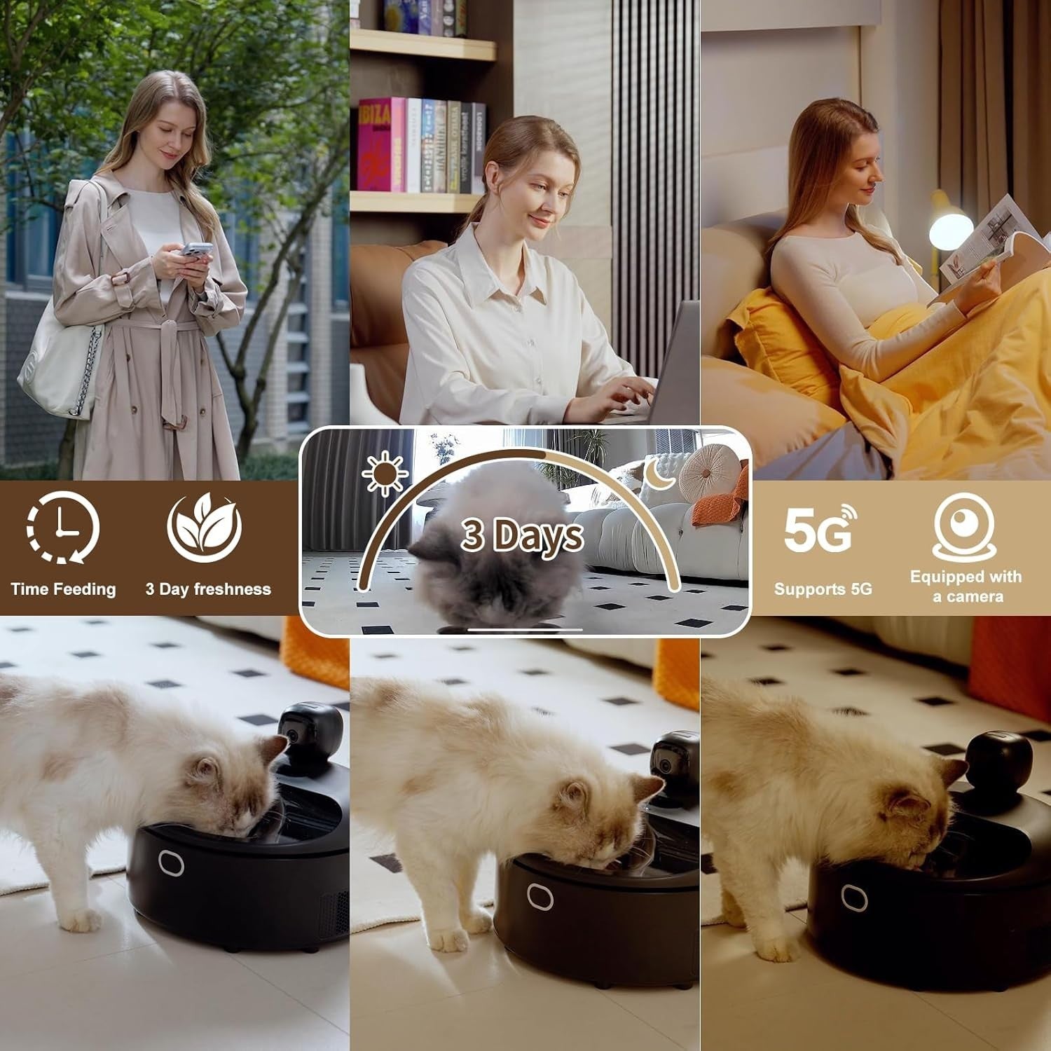 Smart Wet Food Cat Feeder Camera App Control Refrigerated 5 Meal Timer