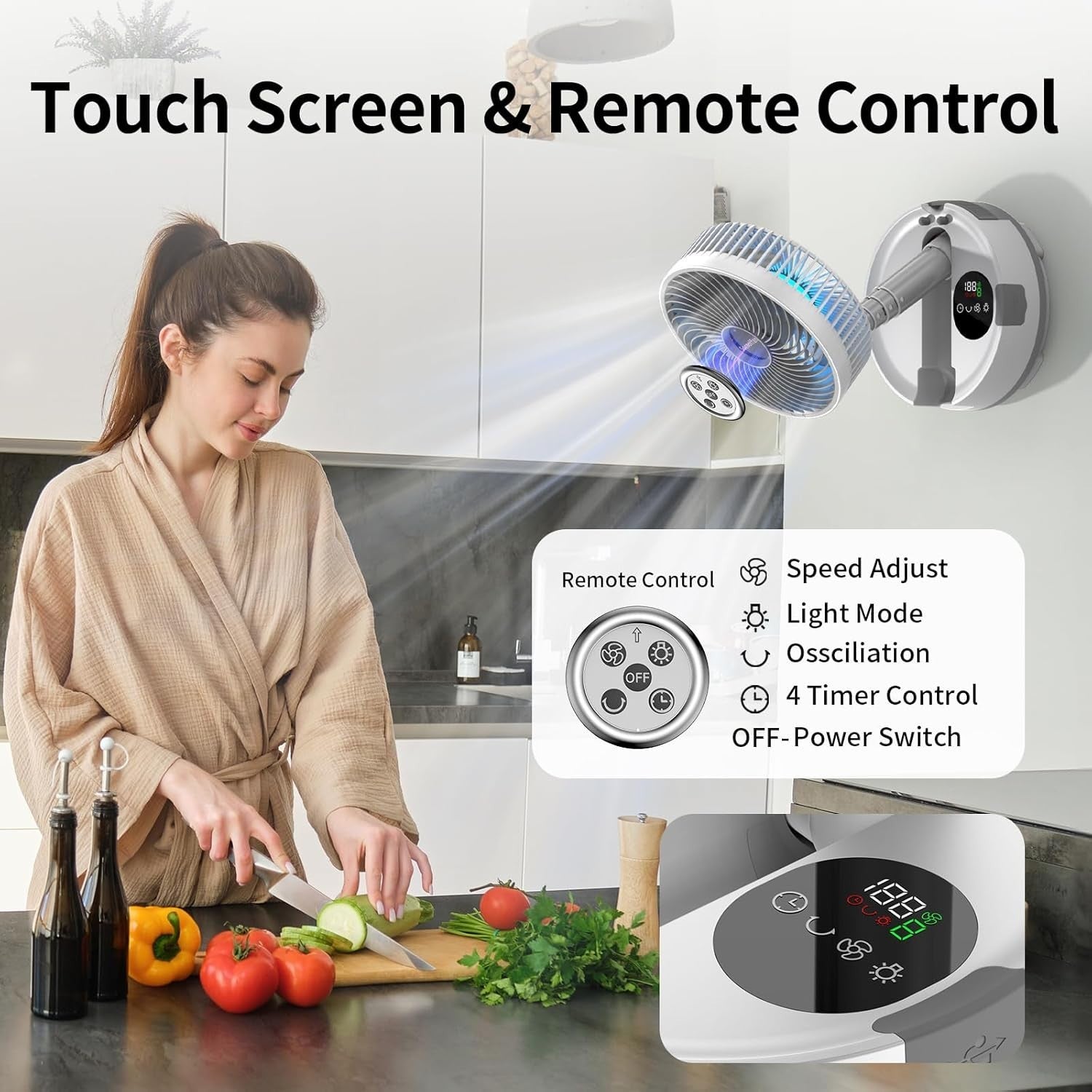 8" Portable Rechargeable Fan – 20000mAh USB Folding Floor Fan w/ Remote White