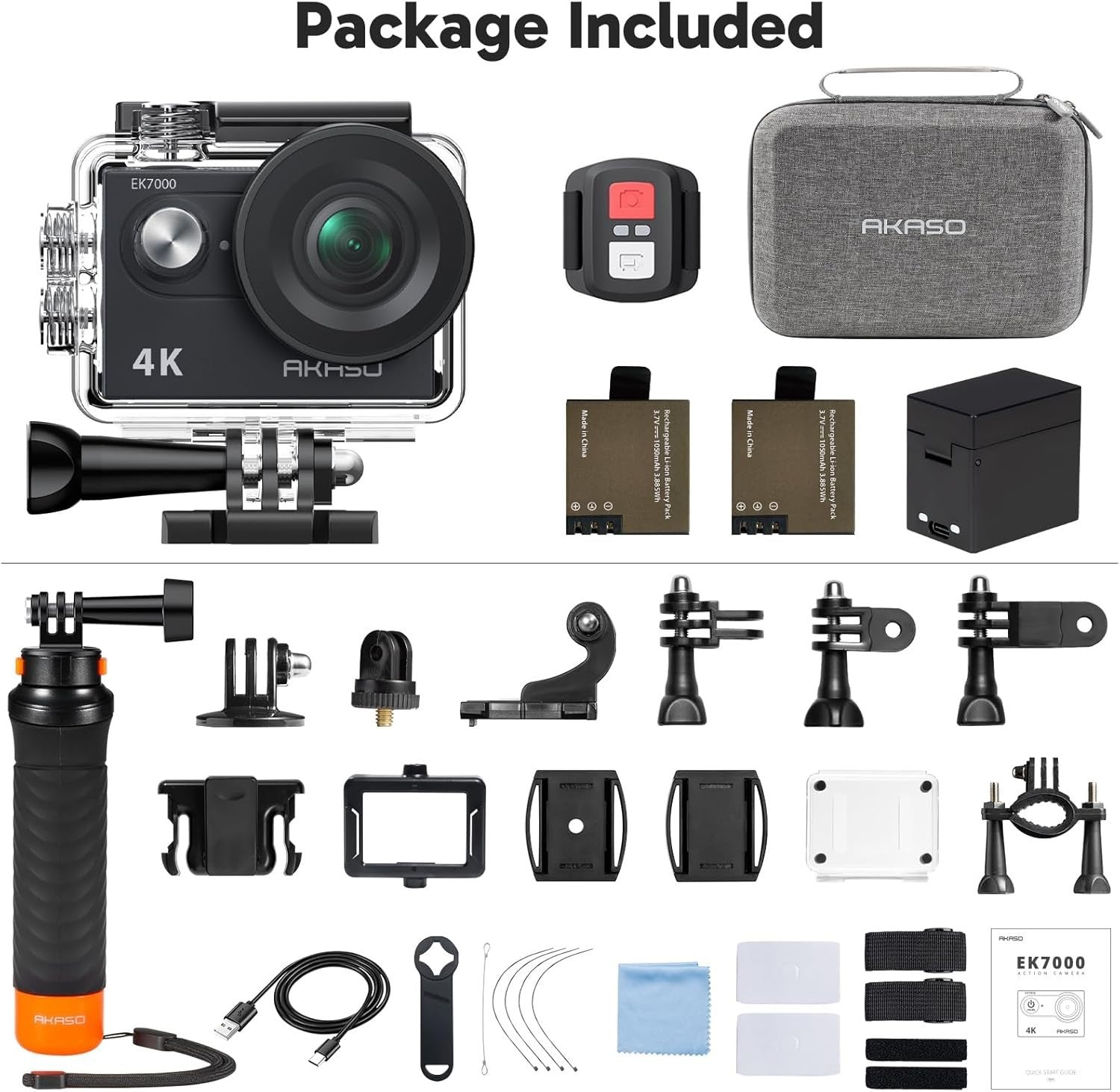 4K Action Camera Waterproof Sports Cam Bundle w/ Floating Grip Kit