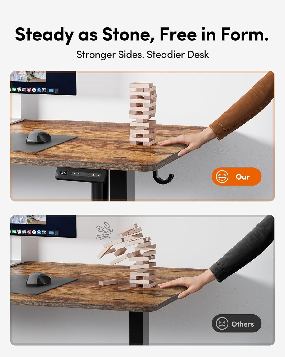Rustic Brown 100x60cm Electric Standing Desk with Memory Function & Quiet Motor