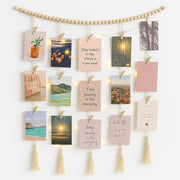 Boho Macrame Photo Display with Fairy Lights 30 Clips White
