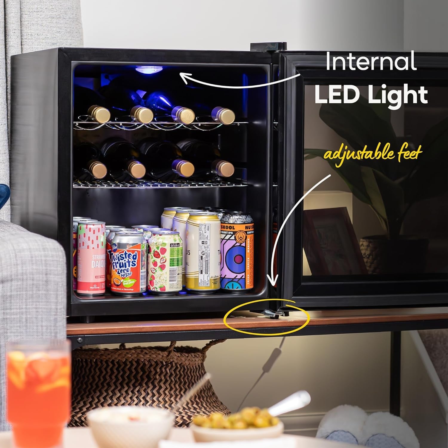 Wine Cooler Fridge 12 Bottle Undercounter Beverage Drinks Fridge LED Glass