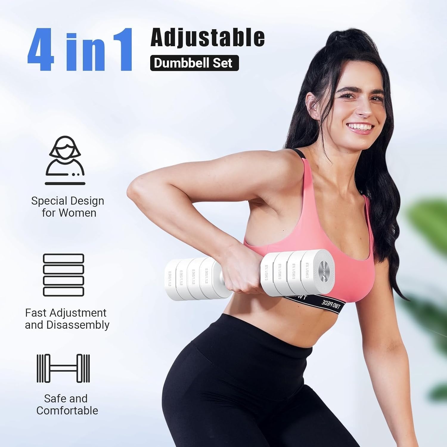 4-in-1 Adjustable Dumbbells Pair 1–4KG Safety Lock Non-Slip Home Gym