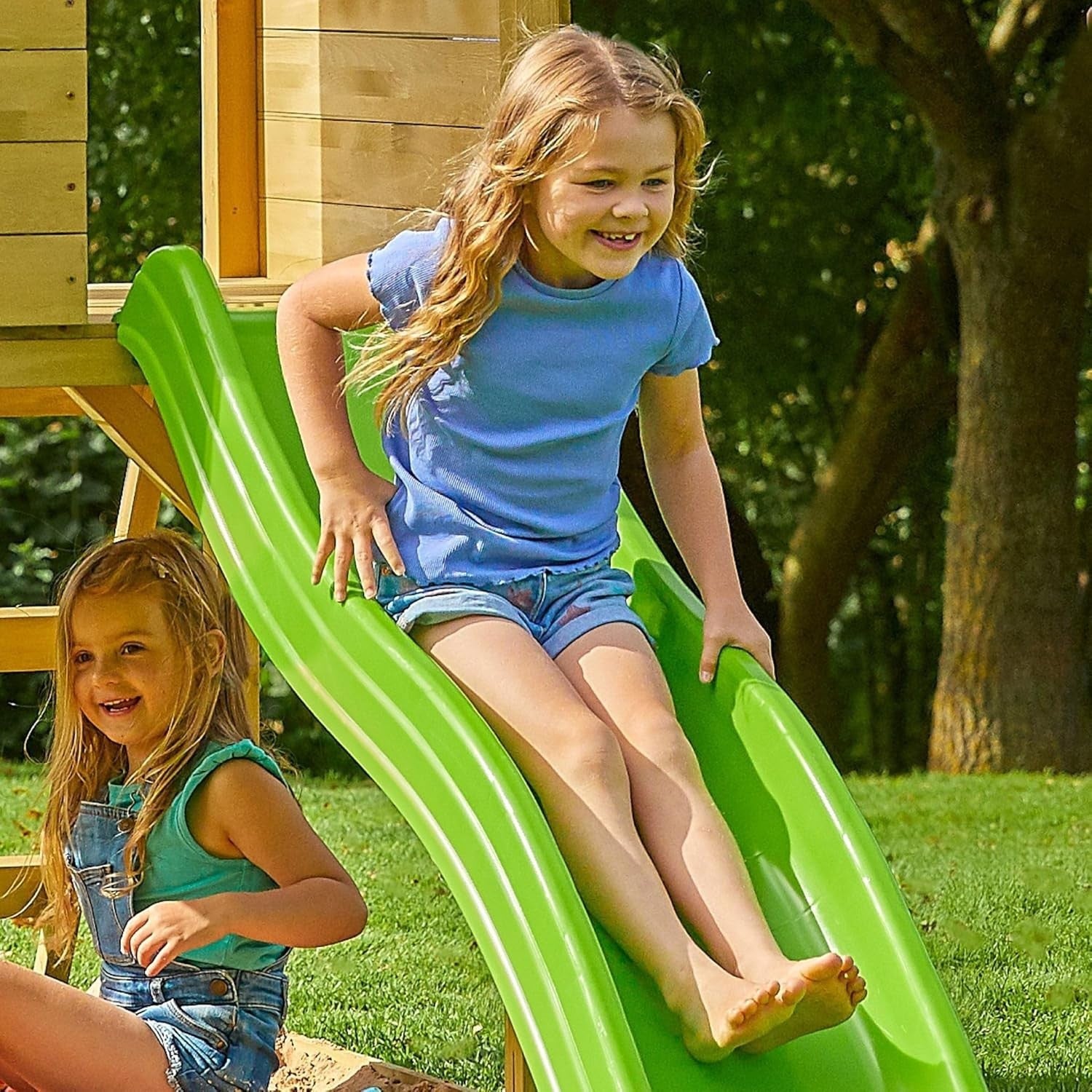 Wooden Treehouse Play Tower with Slide Two Storey Outdoor Kids