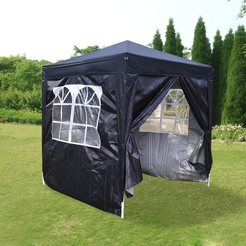 2x2m Black Pop Up Gazebo Waterproof Outdoor Party Tent w/ Side Walls
