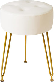 White PU Round Footrest Stool – Velvet-Look Vanity Seat with Gold Legs