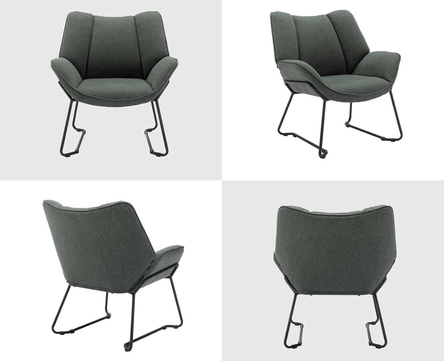 Green Linen Accent Tub Chair Metal Legs Modern Armchair