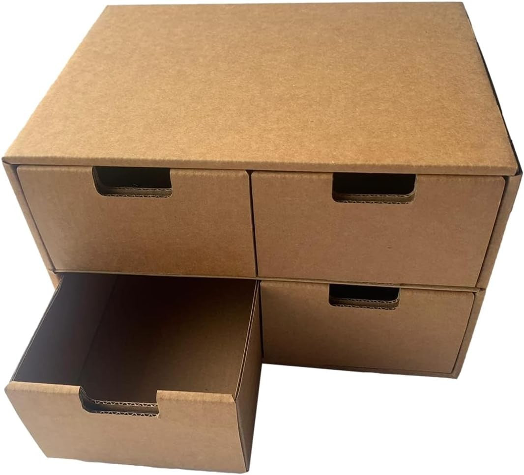Kraft Desktop Organiser Drawers DIY Storage Boxes 4-Drawer Set