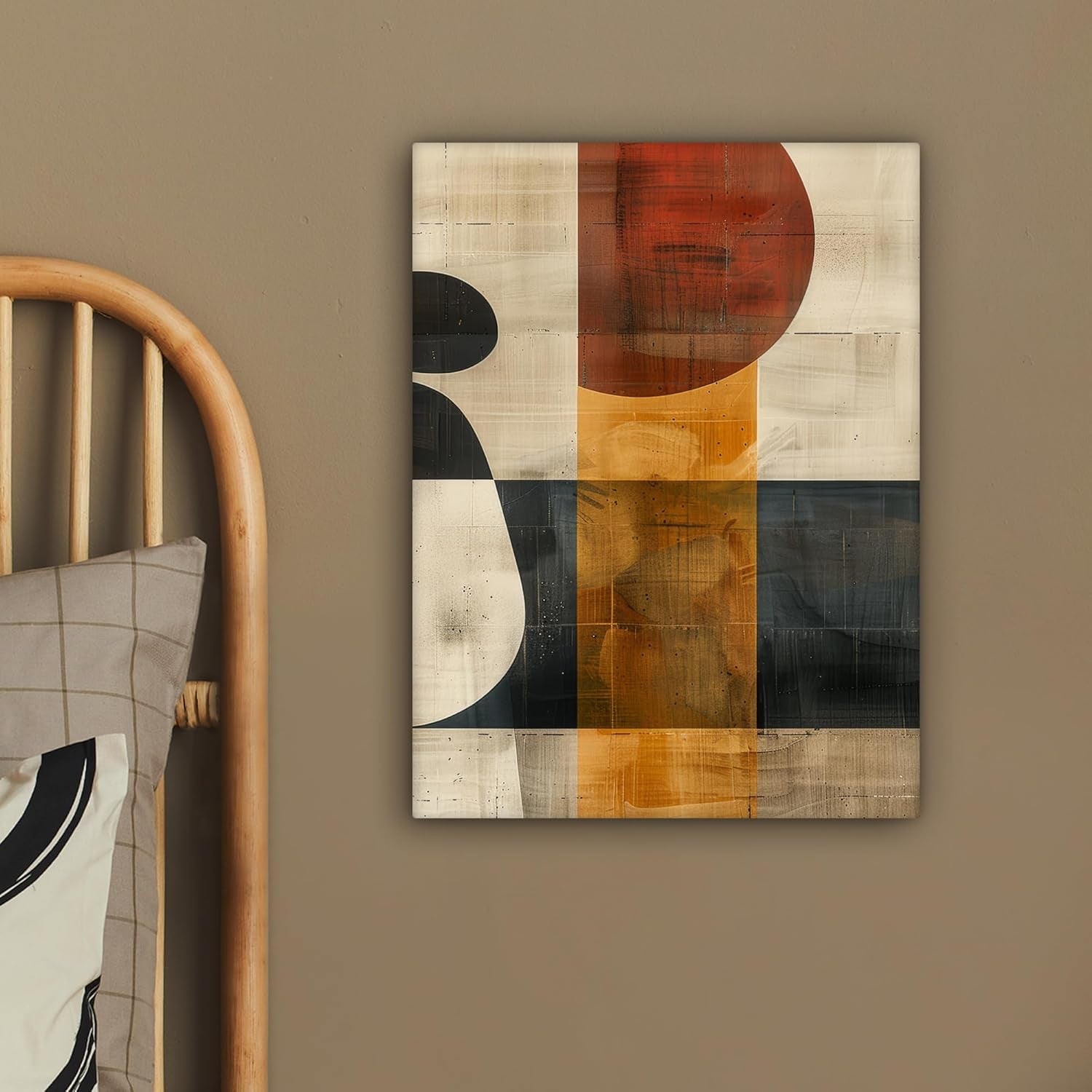 Beige Industrial Abstract Canvas Wall Art 30x40cm Framed
