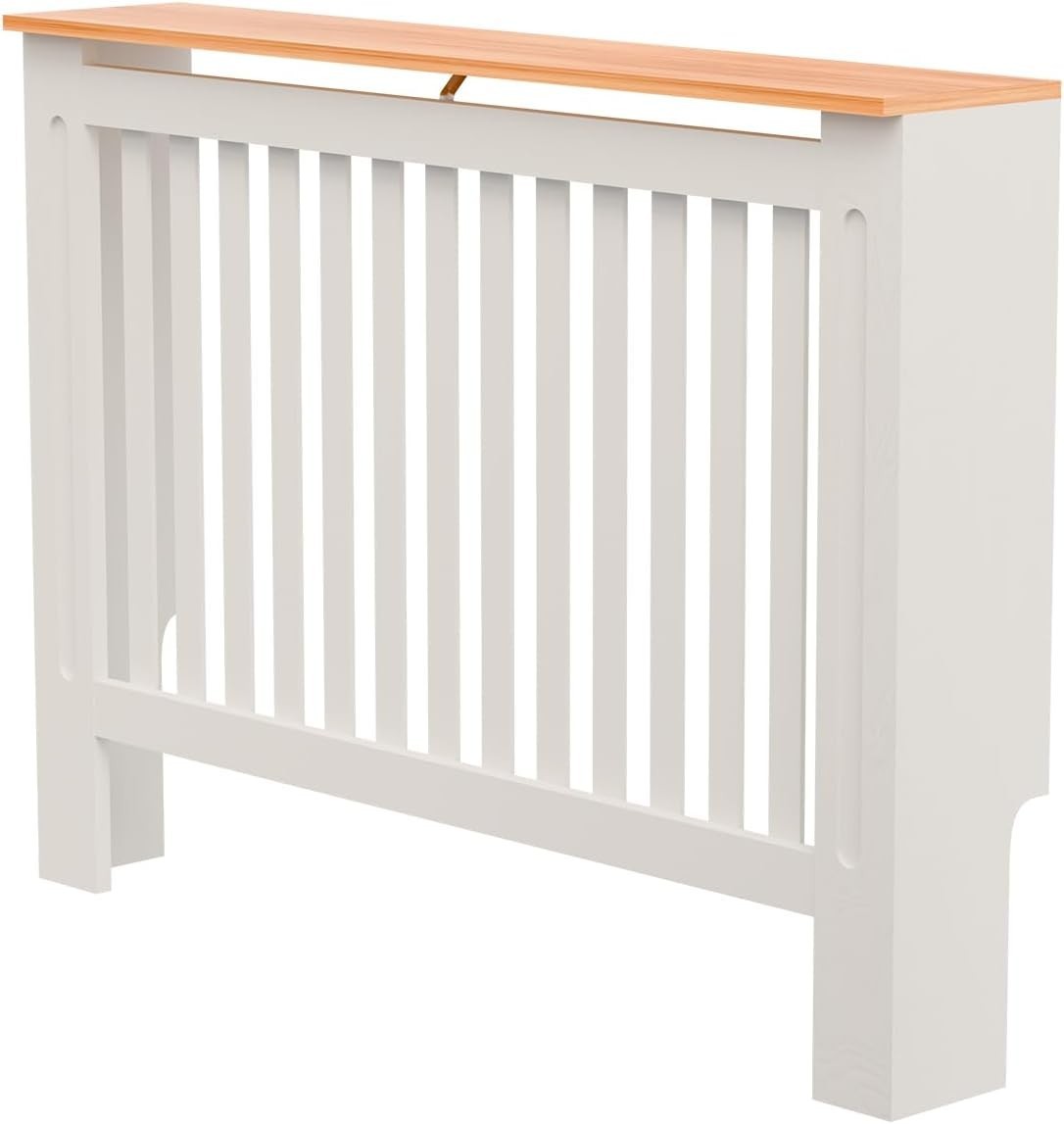 Medium Radiator Cover White MDF Classic Wood with Oak Top Shelf W111xH83cm